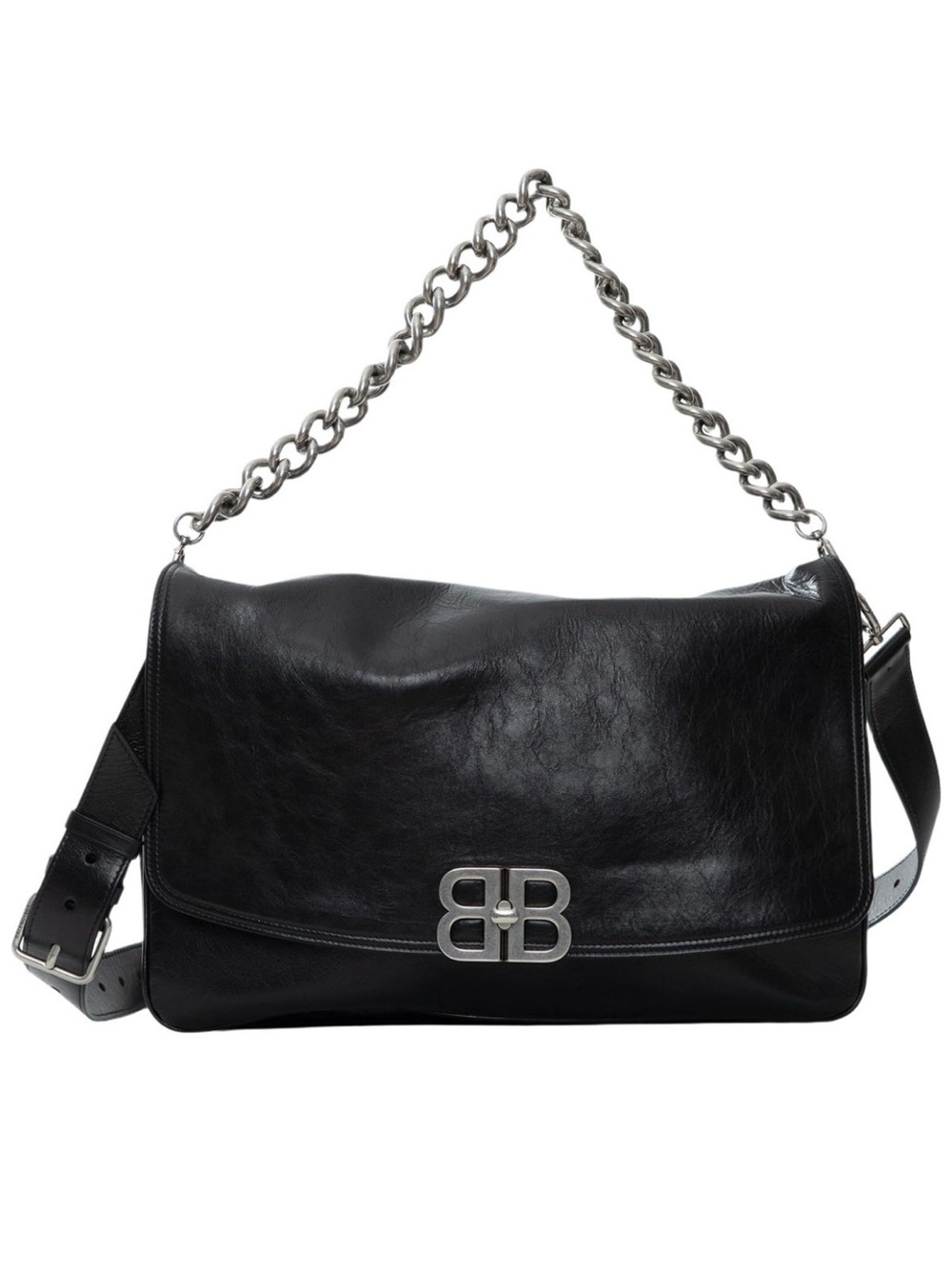 Balenciaga Black BB Soft Flap Leather Shoulder Bag NWOT